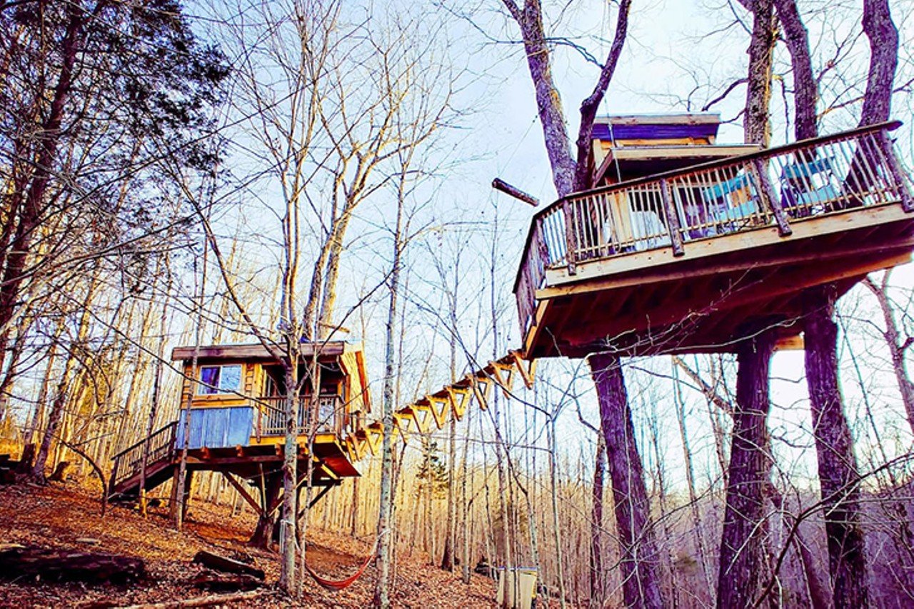 Aliyah Treehouse
Germantown, KY
Entire Home | Starting at $282/night | Host 6 Guests
&#147;A whimsical magical treehouse! A red oak resides in the living room! Sleeps a total of 4 adults and 2 kids. A magical bridge connects to the snuggle palace bedroom 30 feet off ground. A fire pit that will light up the entire place. There are artistic details in each corner. Hike, play games. Cook a full meal in a stocked kitchenette.&#148;