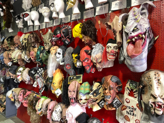 Masks at Theater House in Covington.