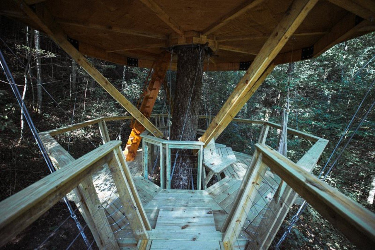 The Looking Glass
Red River Gorge, Kentucky
Price upon request | Hosts 5 guests
"Welcome to The Looking Glass Treehouse!  This dual treehouse is perched atop a Tulip Poplar and Pignut Hickory trees. The fa&ccedil;ade of mirrors reflects the surrounding forest back to you, creating a shimmering atmosphere of strong trunks and vibrant leaves. The Looking Glass Treehouse is truly a masterful creation that is a product of extraordinary craftsmanship and imaginative design, we welcome you to relax, renew and spend time up in the canopy here!&#148; &#151; RRGCabin 
Photo via rrgcabin.com