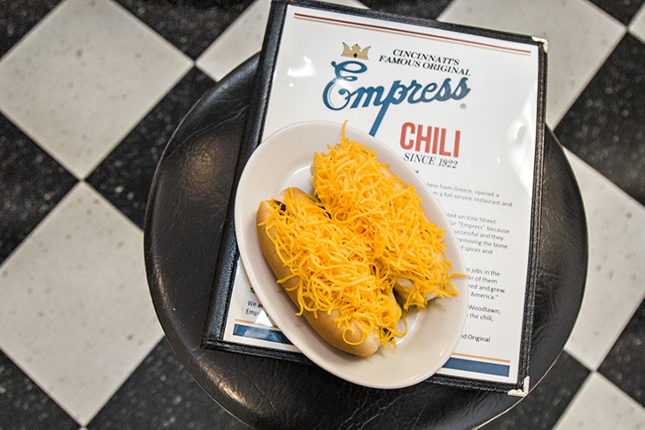 Empress Chili
7934 Alexandria Pike, Alexandria
The first splattering of Cincinnati chili can be traced back to two brothers: Tom and John Kiradjieff, immigrants from Argos, Orestiko, a town in the now-Northwestern region of Macedonia-Greece. James Papakirk, a first-generation immigrant from Greece, now owns the brand. In addition to the usual crop of double decker sandwiches and ways, Empress offers some zany takes on old favorites: individual chili pizzas with cheesy, saucy fare on dough and the tough-to-pronounce &#147;spagoney,&#148; which swaps out hot dogs for noodles.
Photo: Hailey Bollinger