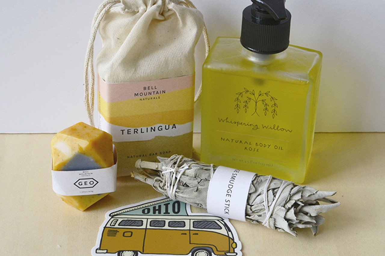 Tranquil Care Package
from Deerhaus Decor
All moms deserve some self care and serenity, and this gift box from Over-the-Rhine&#146;s Deerhaus Decor will provide exactly that. The $40 package includes one large soap, one mini soap, a rose body oil, sage bundle and a cute Ohio sticker. 
Photo via deerhausdecor.com