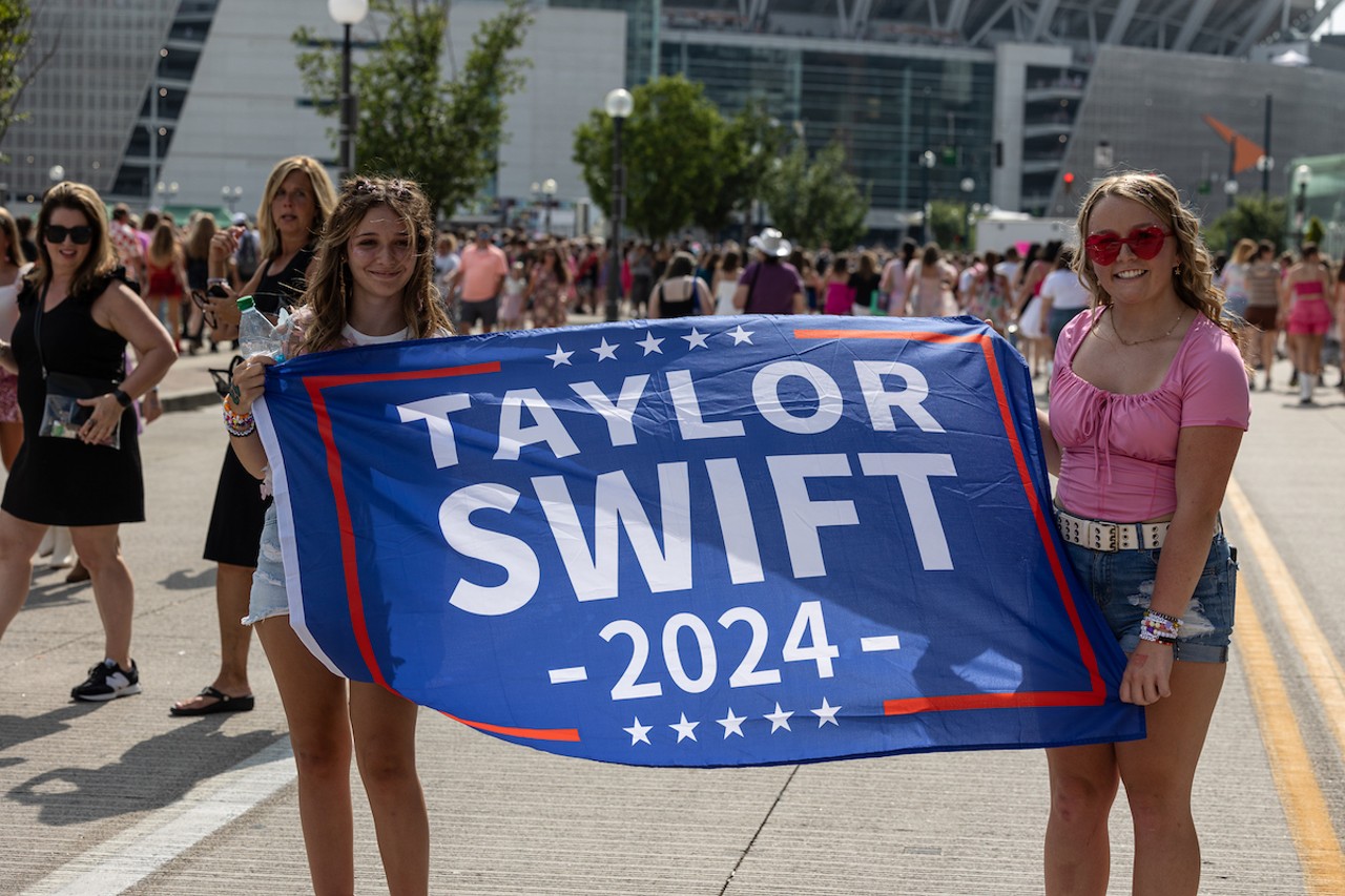 Fans at "Taygate" at the Banks ahead of Taylor Swift's concert at Paycor Stadium on June 30, 2023.