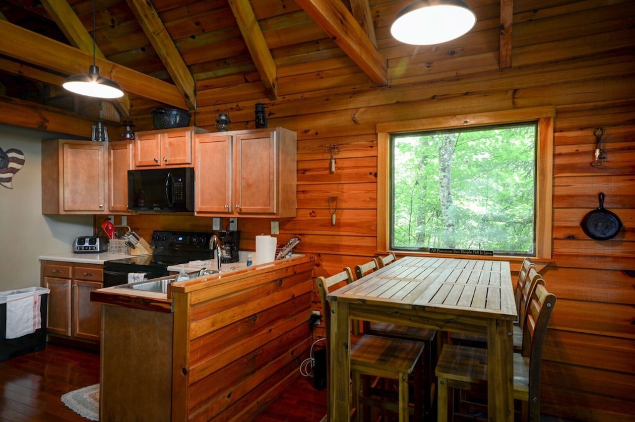 Hidden Chalet
Red River Gorge, Kentucky
From $123/night | Hosts 6 guests
“Welcome to 'Hidden Chalet', located only 15 minutes from Red River Gorge hiking! This cozy cabin is secluded for privacy, yet close to all the Red River Gorge has to offer! It sleeps up to four people in the two bedrooms, while the pullout in the living area makes room for six. This cute cabin offers a lovely fire pit with seating, charcoal grill, WiFi, hot tub, washer and dryer, and so much more!” — Vrbo