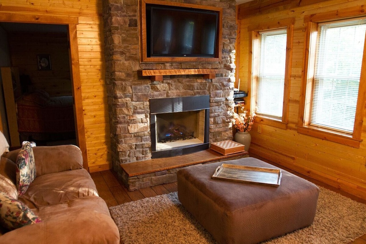 Whispering 
Pines Cabin (No longer listed)
Mohican State Park, Ohio
From $219/night | Hosts 6 guests
“Private 2 bedroom luxury cabin located in the center of 5.5 acres of woods! The hot tub / patio area rests beside a mature pine forest that emits a delicate whisper with the slightest of wind. Relax by the gas fireplace after a day of skiing at a local resort. Soak in the private master suites' over sized tub or enjoy the therapeutic jets of the hot tub.” — Vrbo