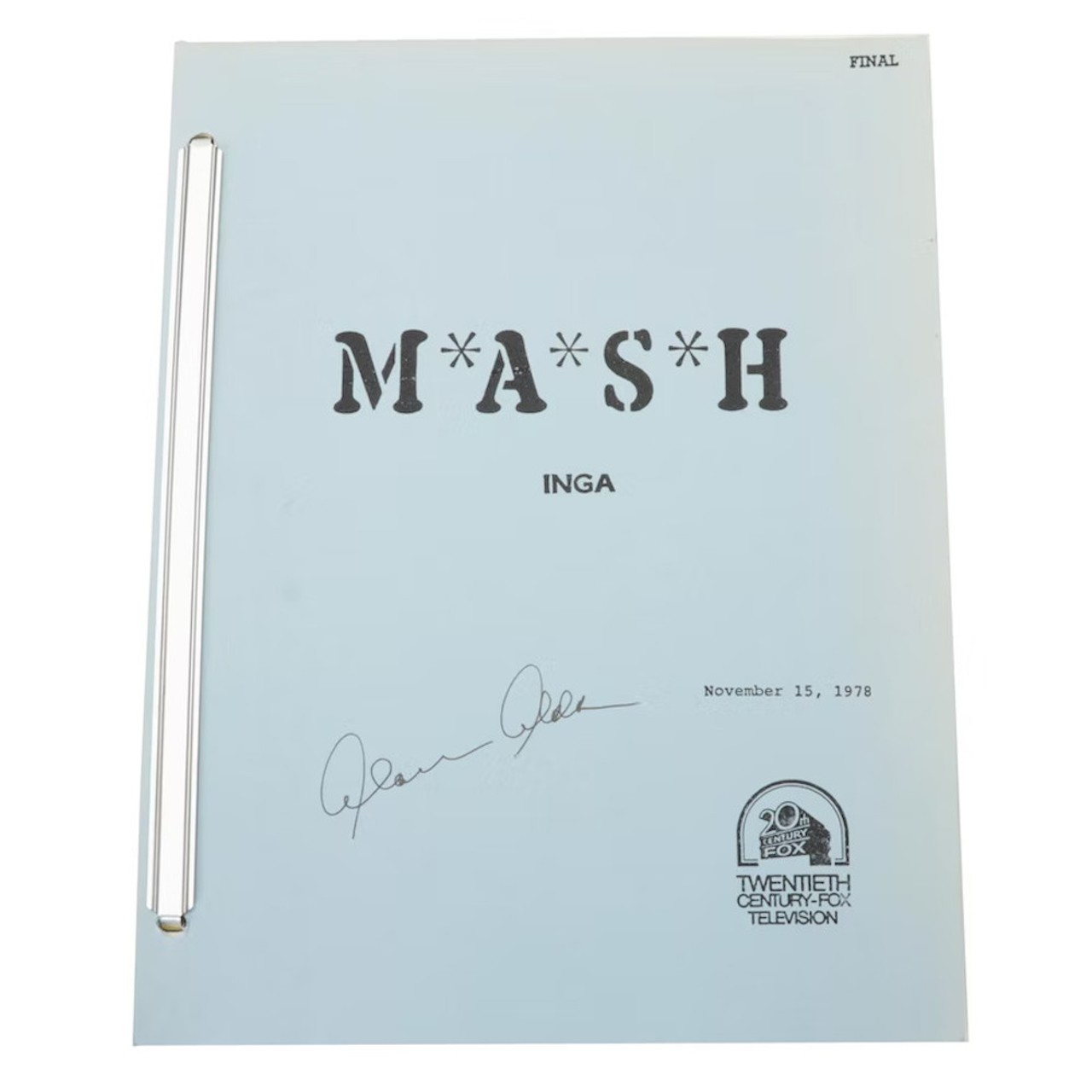 Alan Alda Signed M*A*S*H "Inga" TV Script, 1978
Chances are you have a parent or aunt or uncle who loved the show MASH. This gift is for them. From Season 7, Episode 17, this 1978 script is signed by Alan Alda, who played Captain Benjamin "Hawkeye" Pierce.