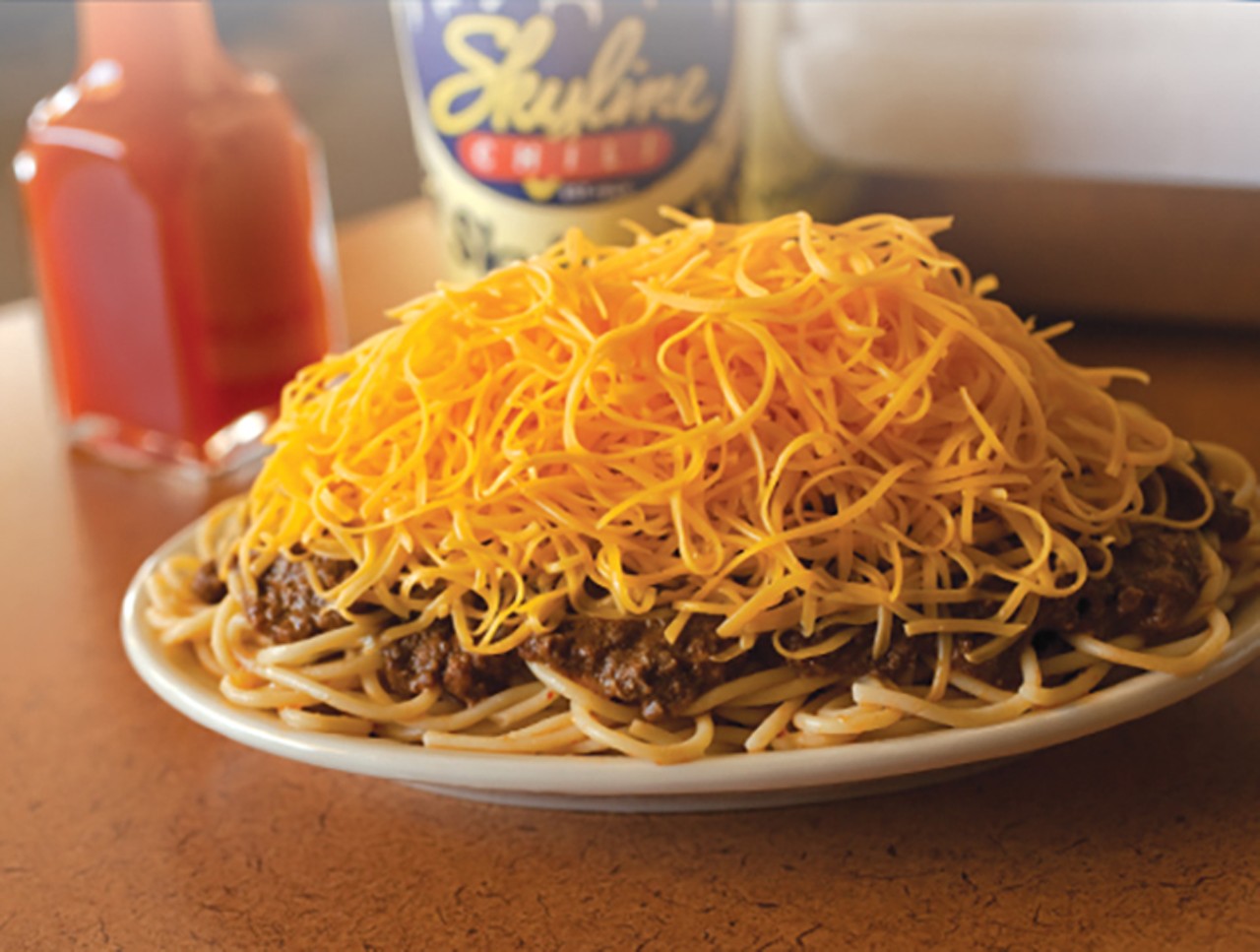 Have a 3-way, it&#146;s Skyline Time
Multiple Locations
Pure and simple, Skyline is a Cincinnati staple. This Cincinnati-style chili literally warms your soul. Load up your spaghetti with chili, cheese, onions and beans for a &#147;5-way&#148; or if you&#146;re more of a hotdog guy (or gal), order a coney topped with chili, cheese, onion and mustard. 
Photo via skylinechili.com