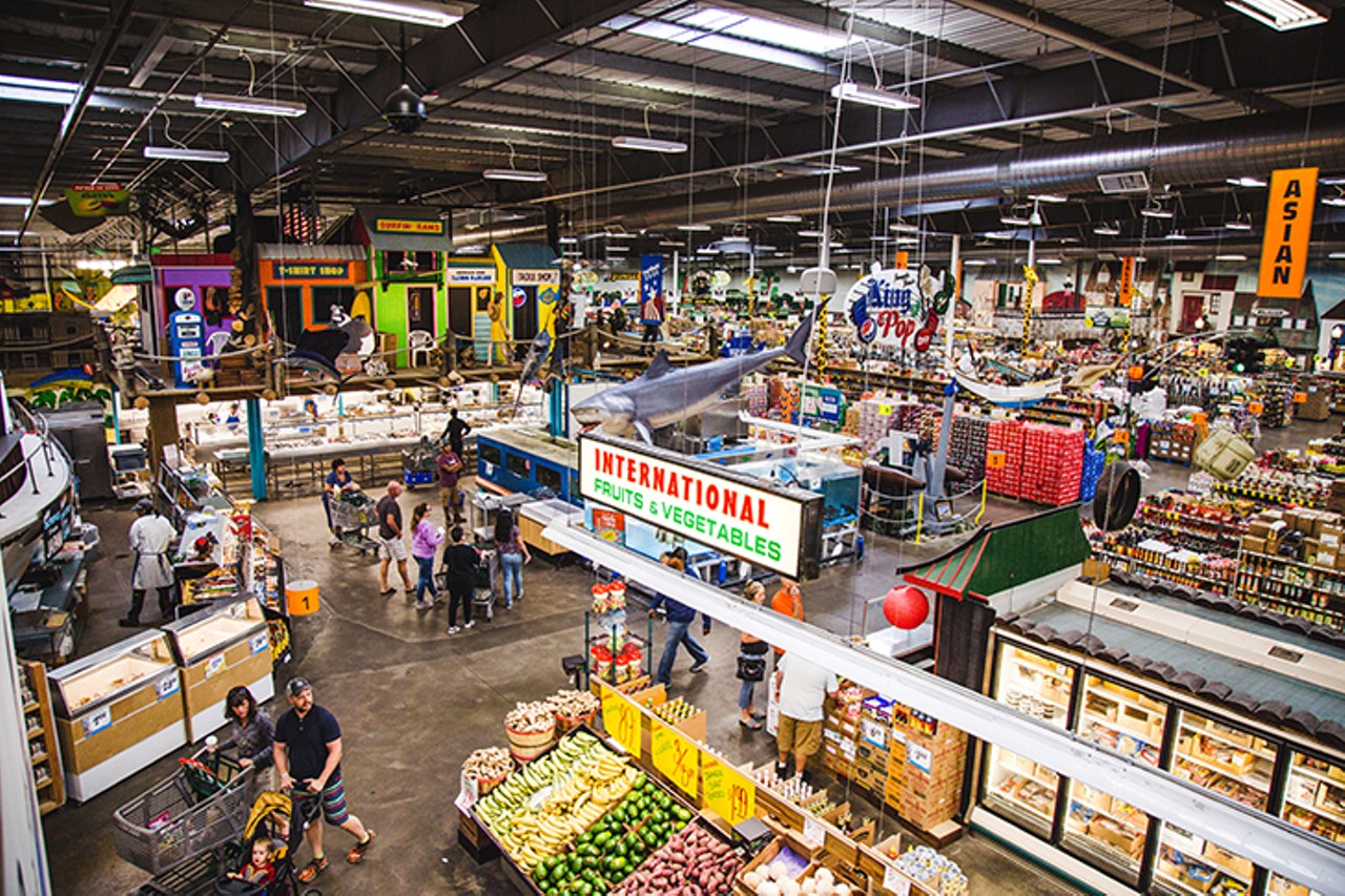Visit the Foodie Amusement Park: Jungle Jim&#146;s International Market
5440 Dixie Highway, Fairfield
Jungle Jim&#146;s is an amusement park for foodies, and not just because of its kitschy statues and animatronics. It sells nearly 1,000 different kinds of hot sauce, which makes the Aisle of Inferno (as it&#146;s so dubbed) &#147;the largest retail selection in the United States.&#148;  It&#146;s pretty hard to miss &#151; it&#146;s the one with the giant fire truck on top of it. 
Photo: Hailey Bollinger