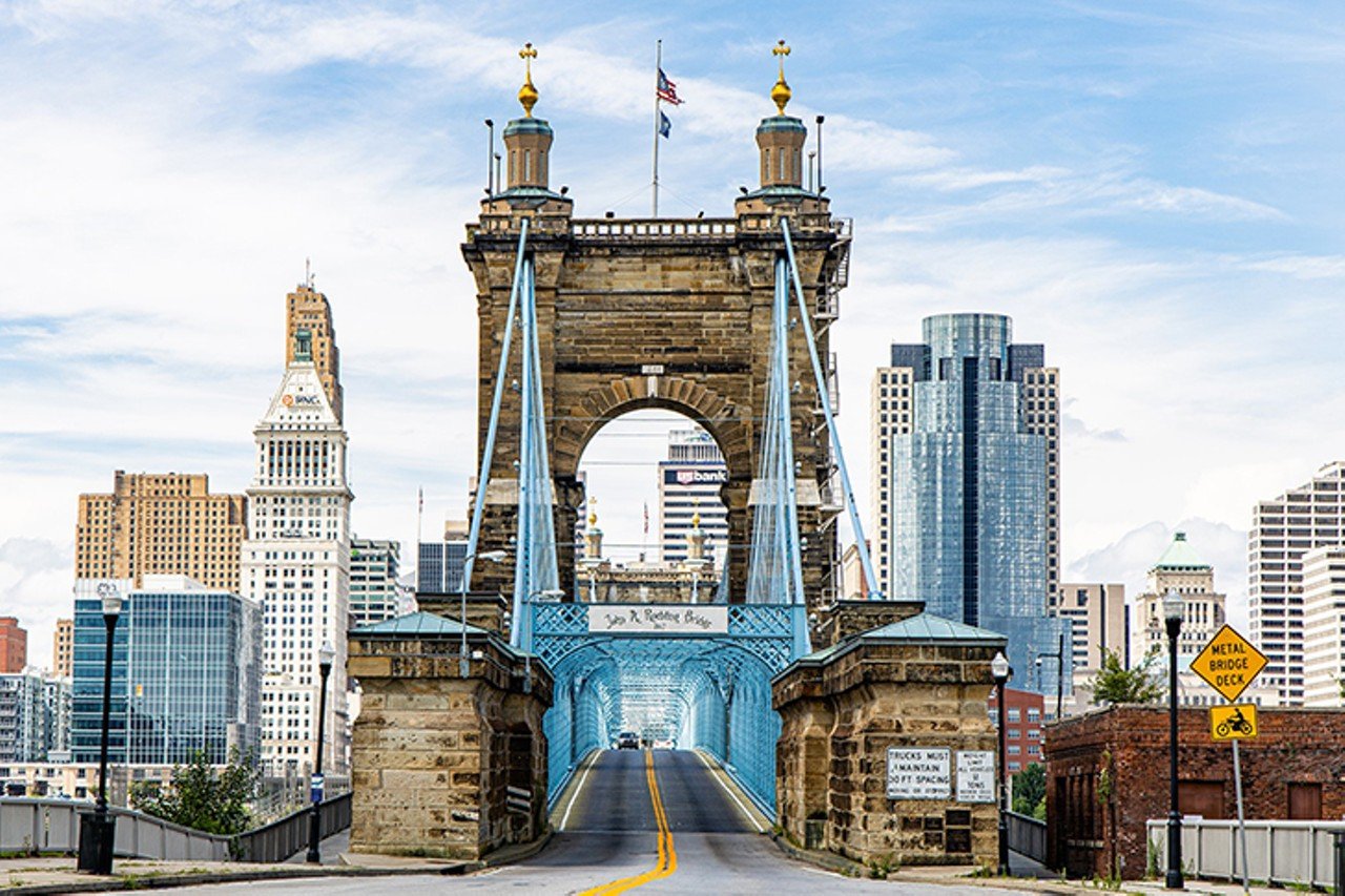 Take a Stroll Across the Roebling Bridge
The John A. Roebling bridge is one of the most recognizable landmarks in Cincinnati. The blue bridge, planned by the same architect who designed the Brooklyn Bridge in New Yori City, is a hot spot for walkers and joggers alike. A romantic stroll across the 1,057 foot bridge is sure to impress whoever you bring.
Photo: Hailey Bollinger