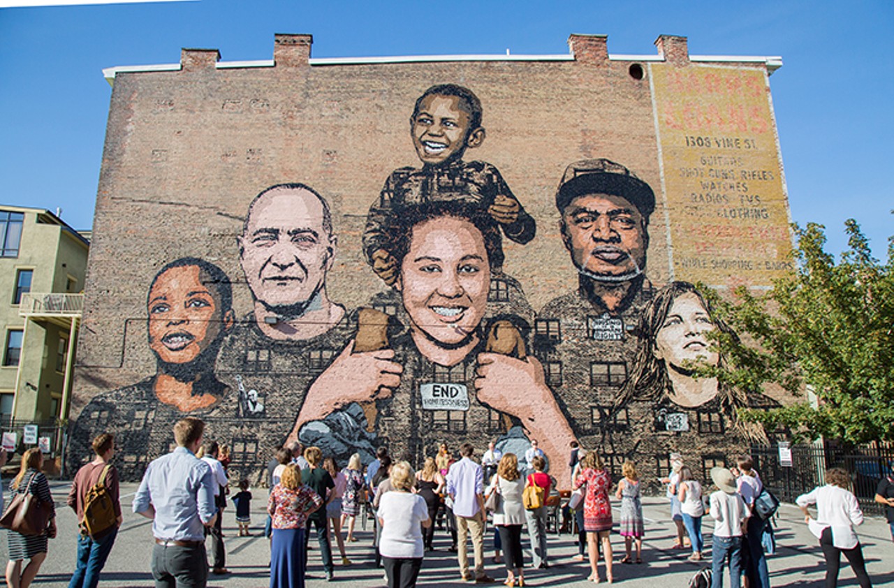 Faces of Homelessness
1225 Vine St., OTR
Mural: We Are Cincinnati | Designer: ICY + SOT
Photo: Hailey Bollinger