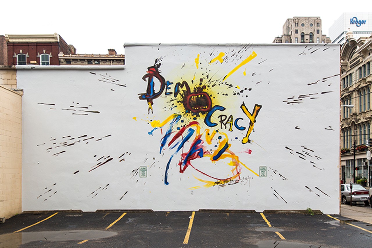 Democracy!
1200 Walnut St., OTR
Mural: ArtWorks | Designer: Ralph Steadman
Photo: Hailey Bollinger