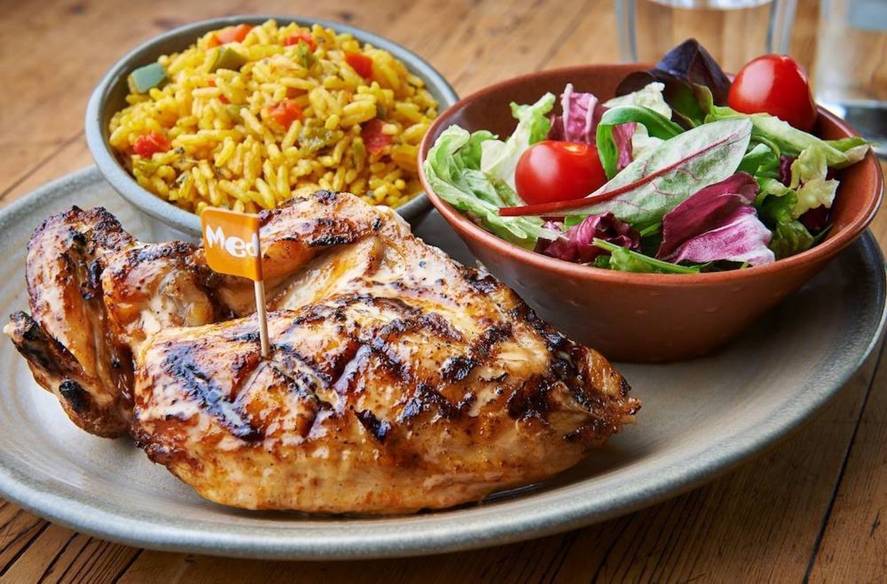 Nando’s PERi-PERi
Nando’s PERi-PERi was started in South Africa and can now be found throughout Washington D.C., Illinois, Maryland, Texas and Virginia. Their specialty is their flame-grilled peri-peri, a type of pepper grown in Africa, chicken. Nando’s mixes the peppers with salt, garlic, lemon, onion, oil and vinegar to make their signature sauce. On the menu, you can order this PERi-PERi Chicken to your preferred heat, and it comes as bone-in pieces, wings, a boneless breast, in sandwiches or wraps or as skewers. Nando’s also has bowls, a veggie burger and their Sweet Potato Halloumi (a traditional Cypriot cheese) Sandwich or Pita. Sharables include spicy olives, halloumi sticks and chili jam, PERi-PERi wings, garlic sticks and hummus with a PERi-PERi drizzle.