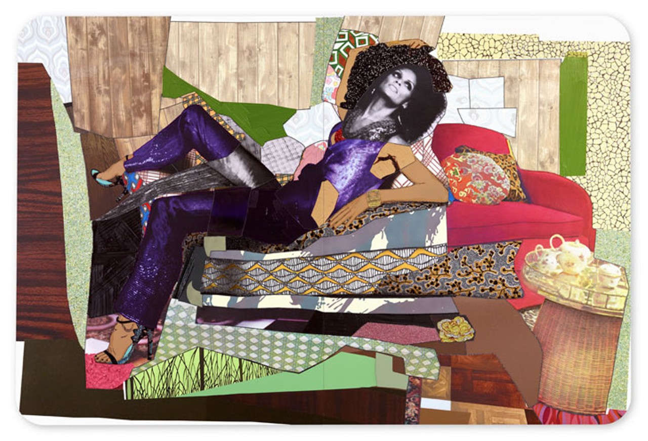 SEPT. 13-DEC. 30 and OCT. 20-JAN. 13
VISUAL ART: Mickalene Thomas
Mickalene Thomas rules the fall season at Ohio art museums. As part of the region-wide FotoFocus Biennial 2018 (see separate entry), she&#146;ll be featured in Dayton Art Institute&#146;s Muse: Mickalene Thomas Photographs from Oct. 20-Jan. 13, 2019. (There&#146;s also a companion show, t&ecirc;te-&agrave;-t&ecirc;te, featuring photos that inspired her.) The brilliant African-American artist also has a major show &#151; Mickalene Thomas: I Can&#146;t See You Without Me &#151; at Columbus&#146; Wexner Center for the Arts Sept. 13-Dec. 30. It will include nearly 30 paintings, videos and immersive installations. The show will focus primarily on her large-scale paintings, with each of the Wexner&#146;s four galleries devoted to one of Thomas&#146; strong influences: her late mother, Sandra; her former lover, Maya; her current partner, Racquel; and herself. 
Mickalene Thomas: I Can&#146;t See You Without Me: Sept. 13-Dec. 30. $8 adults; $6 seniors/faculty and students. Wexner Center for the Arts, 1871 N. High St., Columbus, wexarts.org. Muse: Mickalene Thomas Photographs: Oct. 20-Jan. 13, 2019. $8 adults; $5 seniors/military; free students, youth. Dayton Art Institute, 456 Belmonte Park North, Dayton, daytonartinstitute.org.
Photo: Racquel Reclining Wearing Purple Jumpsuit 2015 // the Rachel and Jean-Pierre Lehmann Collection, Mickalene Thomas, Artist Rights Society New York