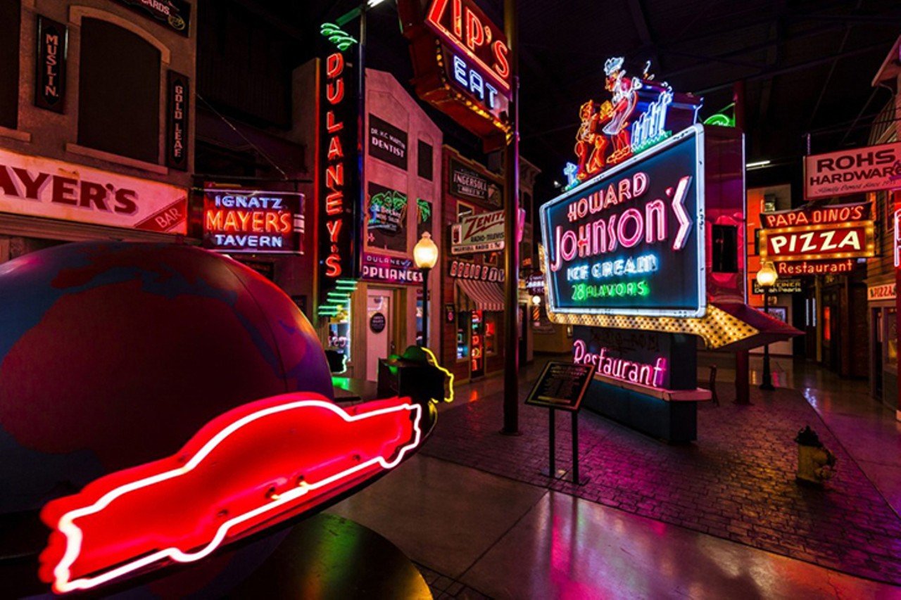 Bathe in neon at the American Sign Museum
1330 Monmouth Ave., Camp Washington
The largest public sign museum in America &#147;promotes sign preservation and restoration by displaying nearly 100 years of signage.&#148; Get lost in the ads and landmarks of yesteryear. Winding pathways of colorful signage give way to a mocked-up Main Street, with faux storefronts, cobblestone and giant logos from Howard Johnson, McDonald&#146;s and Marshall Fields. From roadside nostalgia and a looming Big Boy to pharmacy signs and gas station markers, the flashing lights, buzzing electricity and rotating wonders are almost a sensory overload. Almost. Guided tours are available.
Photo: Hailey Bollinger