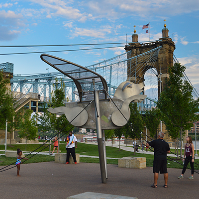 Take in the View at Smale Riverfront Park166 W. Mehring Way, The BanksYou can’t be a Cincinnati tourist if you don’t stop to look at one of our most iconic landmarks: the John A. Roebling Suspension Bridge. While it’s true the best view of the bridge is from Covington with Cincinnati’s skyline in the background, Smale Riverfront Park offers stunning views of the bridge, plus a whole lot more. Recently voted one of the top five riverwalks in the country in USA Today’s 10Best, Smale connects downtown from Paul Brown Stadium to Great American Ball Park with 45 acres of greenway. The park features public art, interactive fountains, playgrounds and giant swing sets that give a hell of a view of the Ohio River. Not only that, but you can walk or bike the paved trail from Smale through Sawyer Point, Yeatman’s Cove and down to Montgomery Inn and Friendship Park, or over the Purple People Bridge into Newport, all without getting near a car. And at Smale, you’re near all the fun The Banks has to offer, like the Andrew J Brady Music Center, Carol Ann’s Carousel, The Banks’ DORA (designated outdoor refreshment area) and quality Cincinnati establishments like Moerlein Lager House, E+O Kitchen and The Filson.
