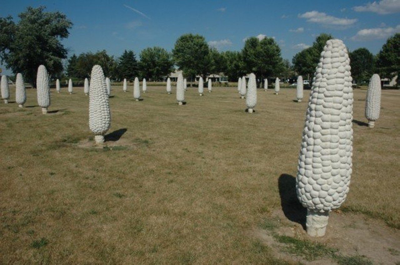 Field of Giant Corn Cobs
4995 Rings Road, Dublin
Dublin, a suburb of Columbus, is home to this giant field of corn, also known as ‘Cornhenge.’ The project was a publicly funded art installation featuring 109 ears of corn weighing approximately 1,500 pounds each and is set up in rows reminiscent of Arlington National Cemetery.