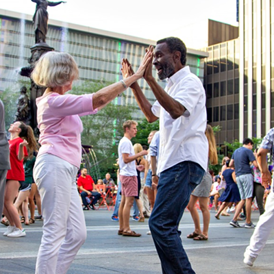 Put on Your Dancing Shoes for Salsa on the Square520 Vine St., DowntownBust out your best moves or learn how to salsa every Thursday night at Fountain Square during the summer. Salsa on the Square is free and features live local and regional Latin bands that specialize in salsa, merengue, cumbia and Latin jazz. There are also large, instructor-led dance classes to help you get the moves down, and Mazunte is there to serve up tacos, tostadas and guacamole. For a refreshing drink after all the dancing, grab a margarita at Fountain Square’s full-service bar.