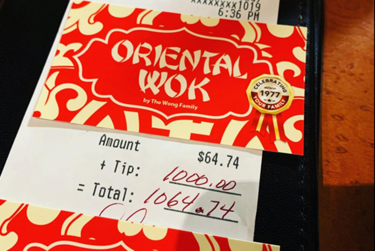 A generous guest at Hyde Park&#146;s Oriental Wok tipped $1,000 during the beginning of the pandemic
Photo: Facebook.com/OrientalWok