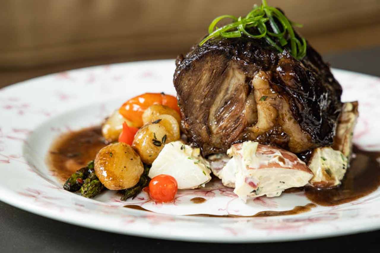 Aquila's Short Rib: 24-hour Allen Brothers sous vide short rib, red wine and thyme demi with smoked picnic potato salad