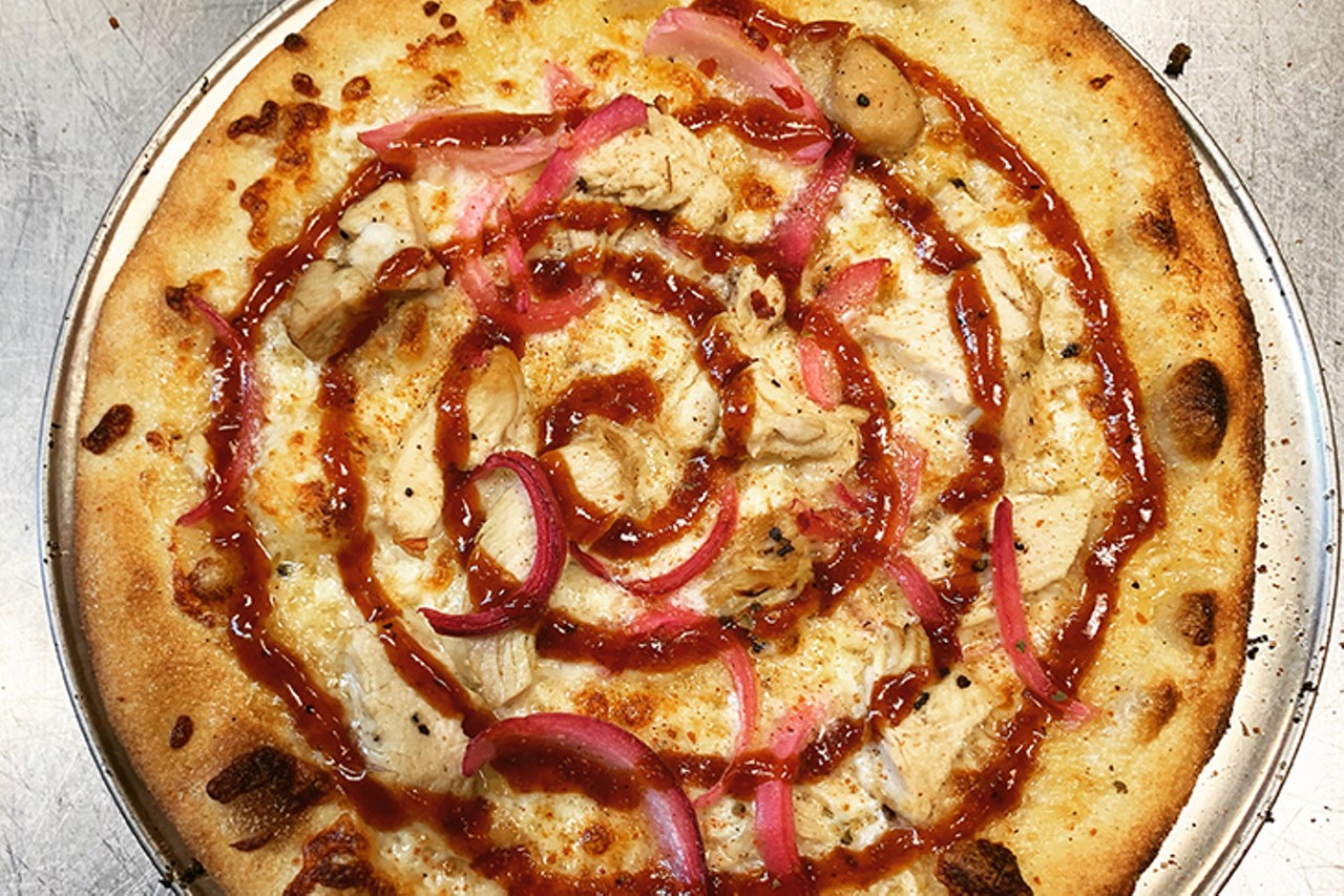 Fireside Pizza
773 E. McMillan, Walnut Hills
10&#148; Eli's BBQ Pie:  Base of an Alabama white sauce, mixed mozzarella and provolone cheese, house-roasted chicken, house-pickled red onions, a shake of Eli&#146;s BBQ rub and Eli&#146;s BBQ sauce to finish.
Photo: Provided by restaurant