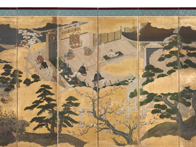 “Presentation of a Prince,” a six-fold screen by Chiyo Mitsuhisa