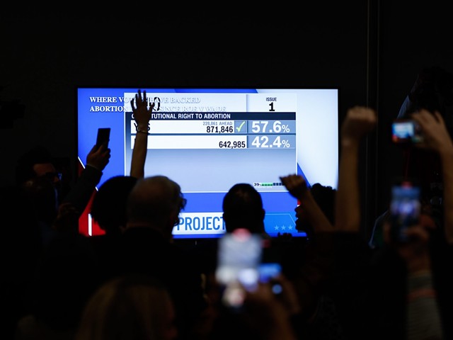 COLUMBUS, OH — NOVEMBER 07: Supporters of Issue 1 react to early results at the election night watch party hosted by Ohioans United for Reproductive Rights and Pro-Choice Ohio, November 7, 2023, at the Hyatt Regency Downtown in Columbus, Ohio.