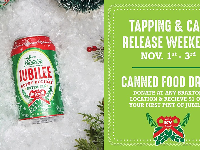 Braxton Taps Jubilee Hoppy Holiday IPA with Release Party and Canned Food Drive for Bellevue Independent Schools