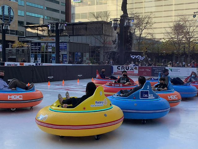 Fountain Square brought back last year's super popular on-ice bumper cars.
