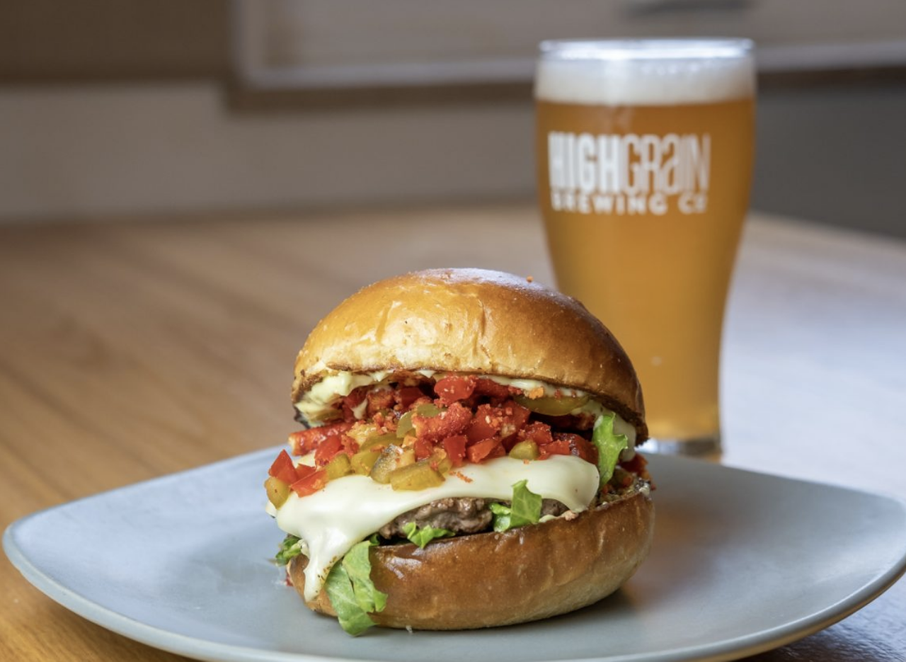 HighGrain Brewery & Kitchen: I Can’t Believe It’s Not Quac Burger
6860 Plainfield Road, Kenwood
Woodruff Farm’s beef, avocado mayo, Pepper Jack cheese, and topped with pickled pepper relish, crushed Flamin’ Hots and romaine.