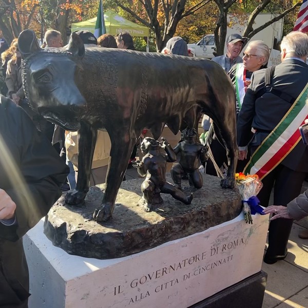 The newly rectified Capitoline Wolf Statue was unveiled in Eden Park on Nov. 3, 2023. The original statue, gifted to Cincinnati by Rome in 1931, was stolen in June of 2022.