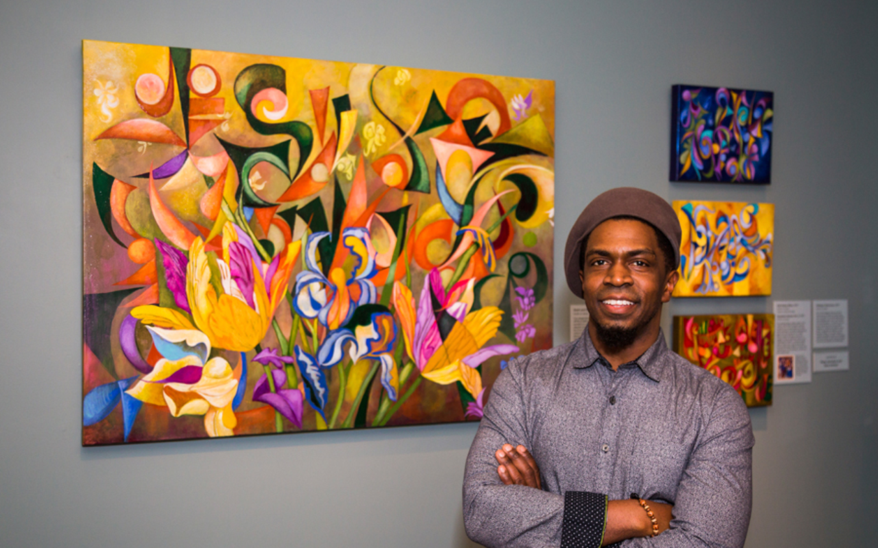 Cedric Michael Cox with his “Dutch and Chinese Impressions,” part of his Taft exhibition.