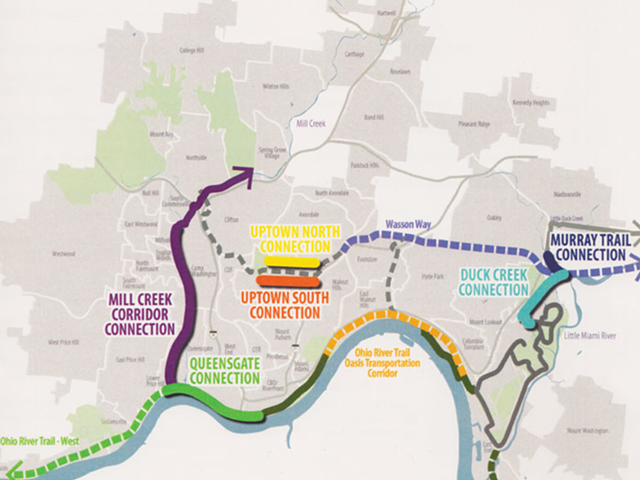 Six connector trails would link four major proposed bike routes as part of Cincinnati Connects.