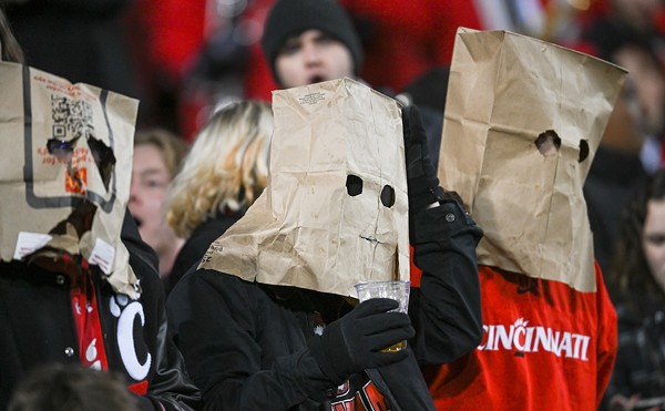 UC fans wear paper bags | Cincinnati Bearcats vs. Kansas Jayhawks | Nov. 25, 2023