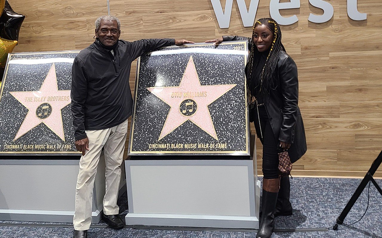 Otis Williams (left) with his Black Music Walk of Fame star at CVG.