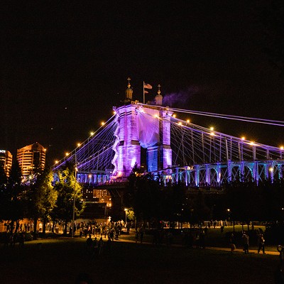 The Roebling Bridge has been reimagined in an explosion of color and sound via &#147;RUMBLE: A Contemporary Voice for the Bridge that Sings,&#148; the fruit of a partnership between Brave Berlin, Vincent Lighting Systems and MASARY Studios. It is closed to automobile traffic for the duration of the fest.