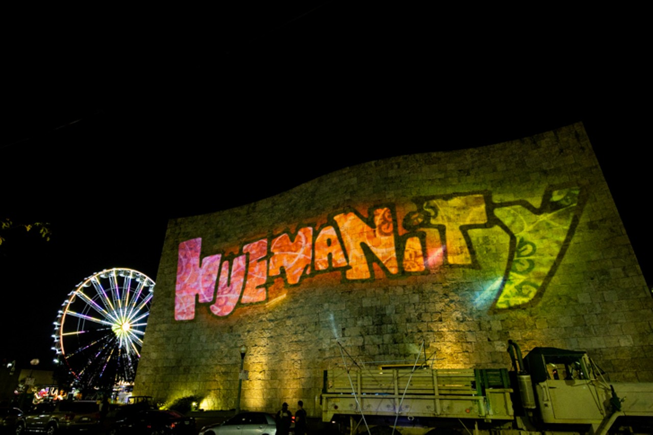 "Huemanity" projected on the National Underground Railroad Freedom Center at The Banks