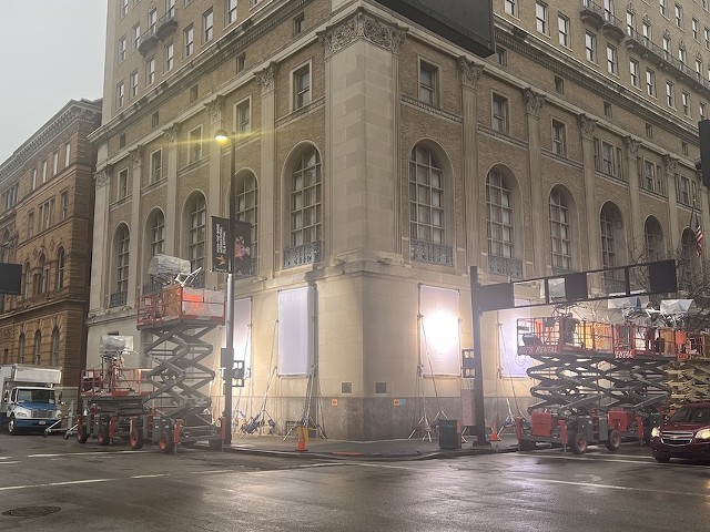 Movie production at Race Street and Garfield Place Wednesday, Jan. 18, 2023.
