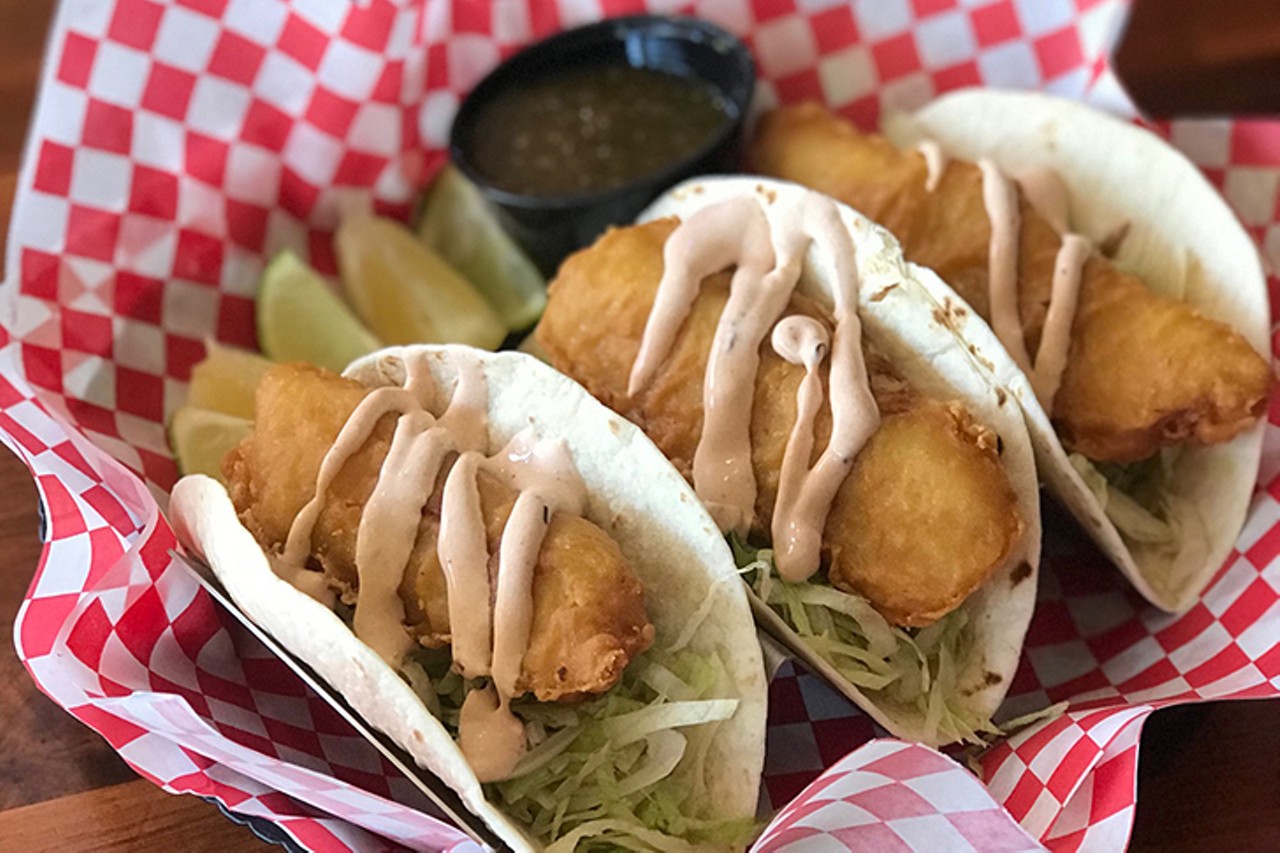 The Pelican&#146;s Reef
7261 Beechmont Ave., Anderson Township
Baja-Style Beer Battered Cod Tacos: lightly-fried cod; shredded lettuce; tomato; guacamole; queso-fresco cheese; poblano-sour cream; and charred tomato salsa.
Photo: Provided