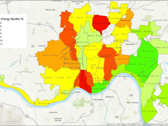 Energy burden by neighborhood in Cincinnati