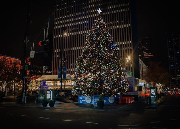 The Christmas tree at Fountain Square