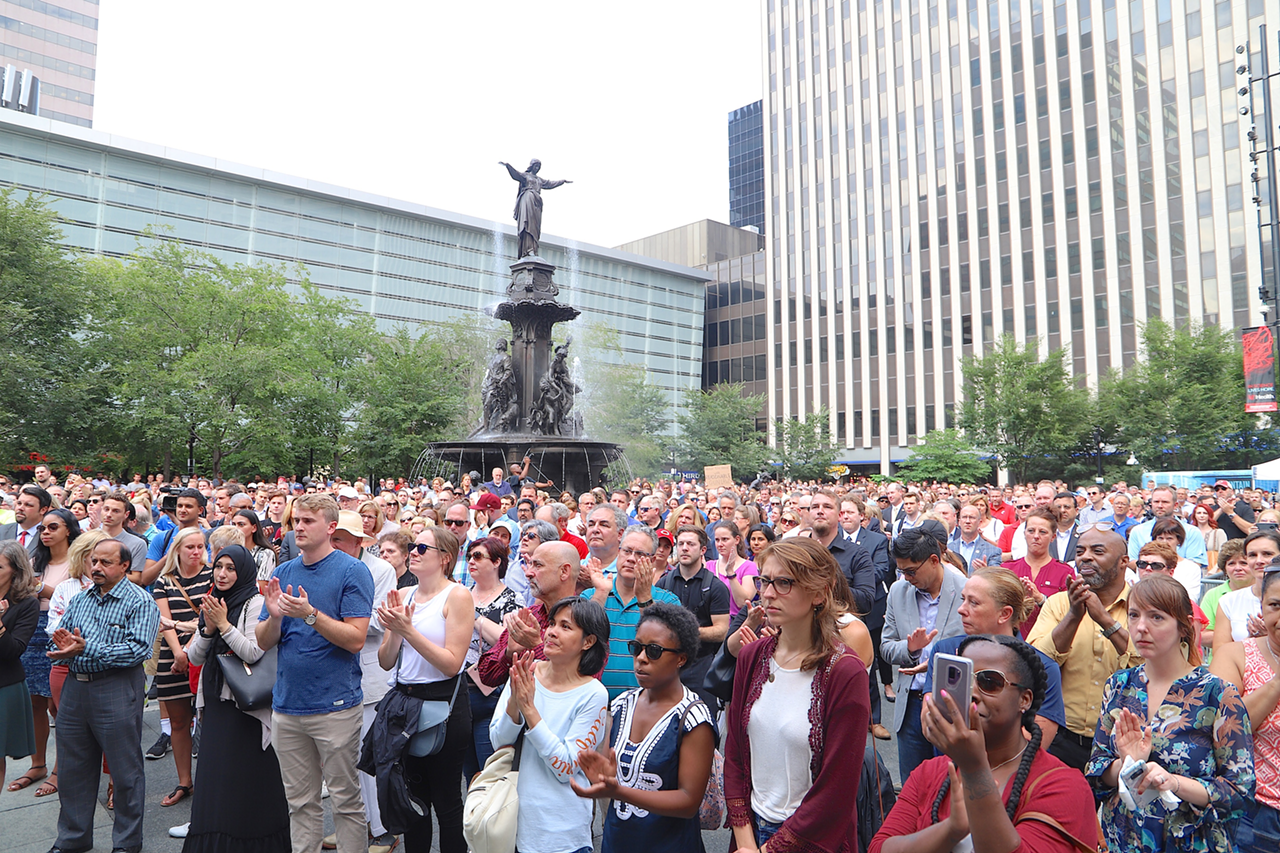Cincinnatians Gather at Fountain Square Vigil for Victims of Fifth Third Shooting