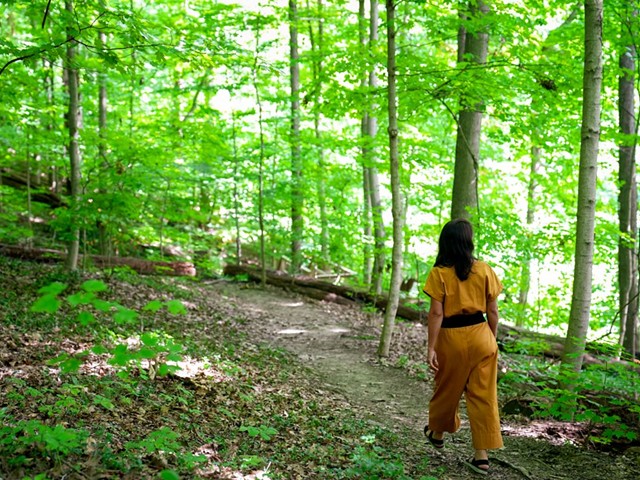 Artist Julia Orquera Bianco explores Burnet Woods to gather material and ideas for  Under the Canopy.