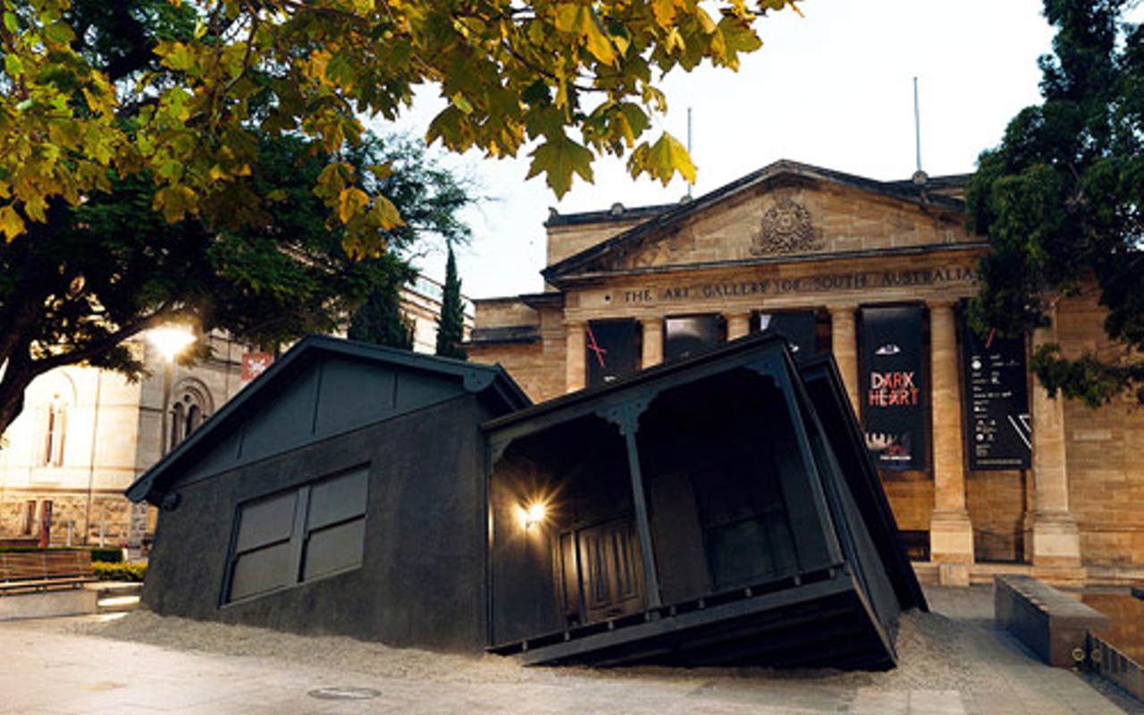 One of Ian Strange's previous installations outside Art Gallery of South Australia. Strange will be creating a local large-scale and site-specific work for FotoFocus.