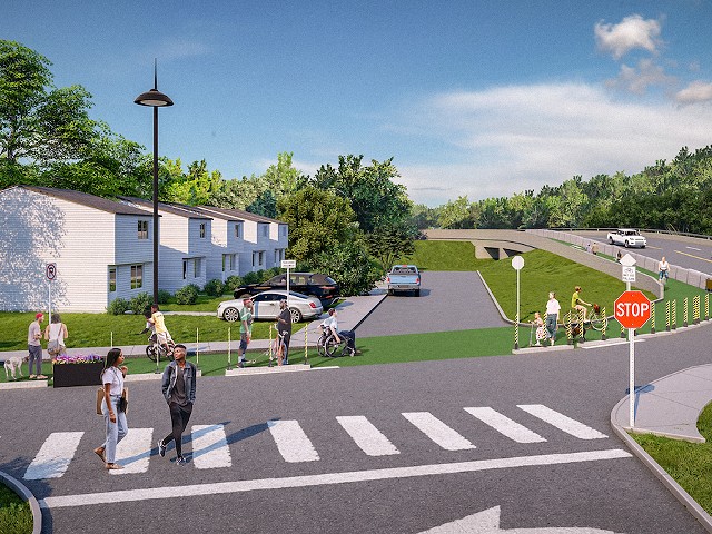 A rendering shows how a bike path on the Covington side would connect to the dedicated lane on the Girl Scout Bridge.
