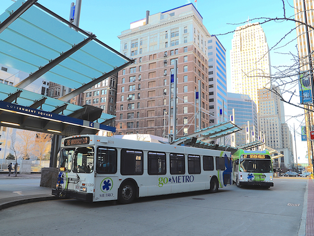 Metro buses at Government Square in downtown Cincinnati