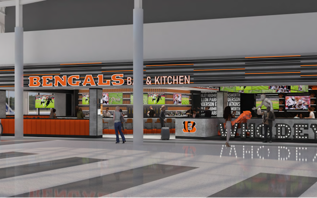 Rendering for the new Bengals Bar & Kitchen in CVG's Concourse B
