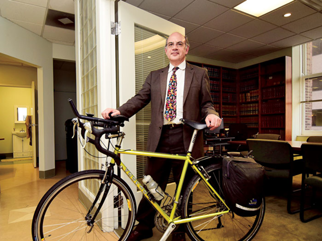 Al Gerhardstein rides his bike 10 miles each way from home in Kennedy Heights to the office.