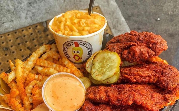 Dave's Hot Chicken tenders, fries and mac & cheese