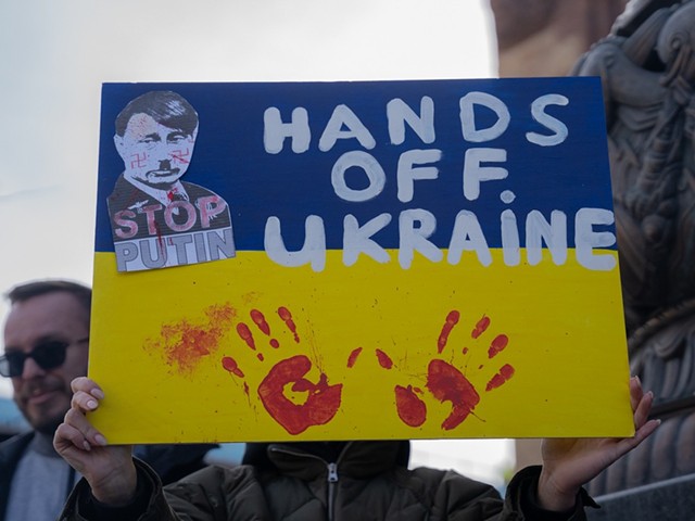 Demonstrators Took to the Streets of Downtown Cincinnati During a March for Ukraine