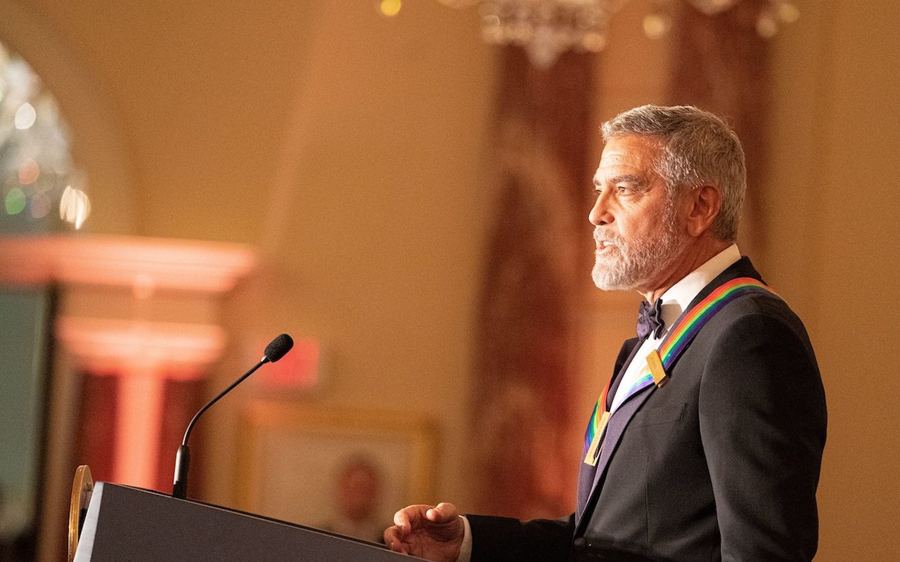 Actor/director/producer George Clooney speaks at the Kennedy Center Honors dinner after receiving his award on Dec. 4, 2022.