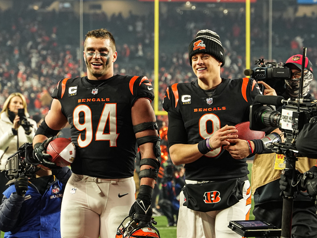Sam Hubbard (left) and Joe Burrow are just two BFFs who happen to play pro football better than you.
